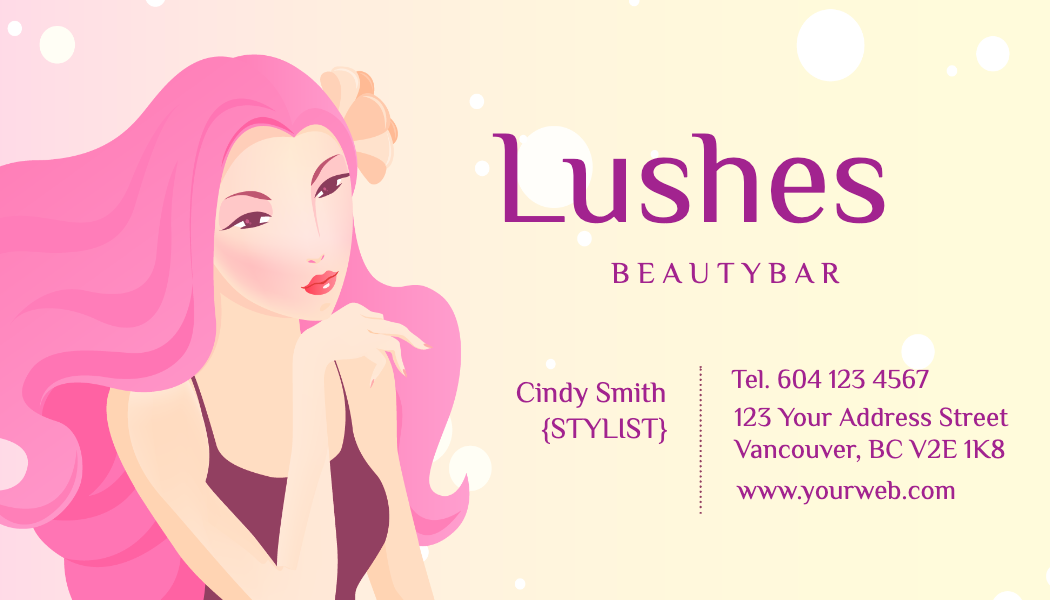 Pink Hair Illustration Beauty Bar Business Card business card template