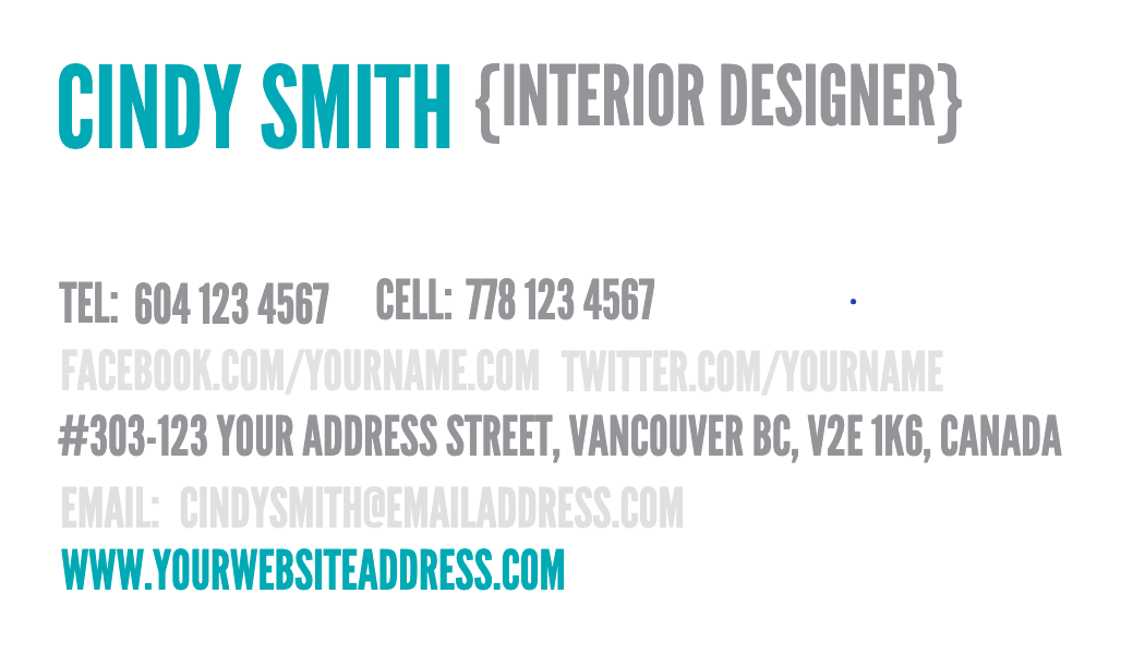 Teal Typographic Interior Designer Business Card business card template