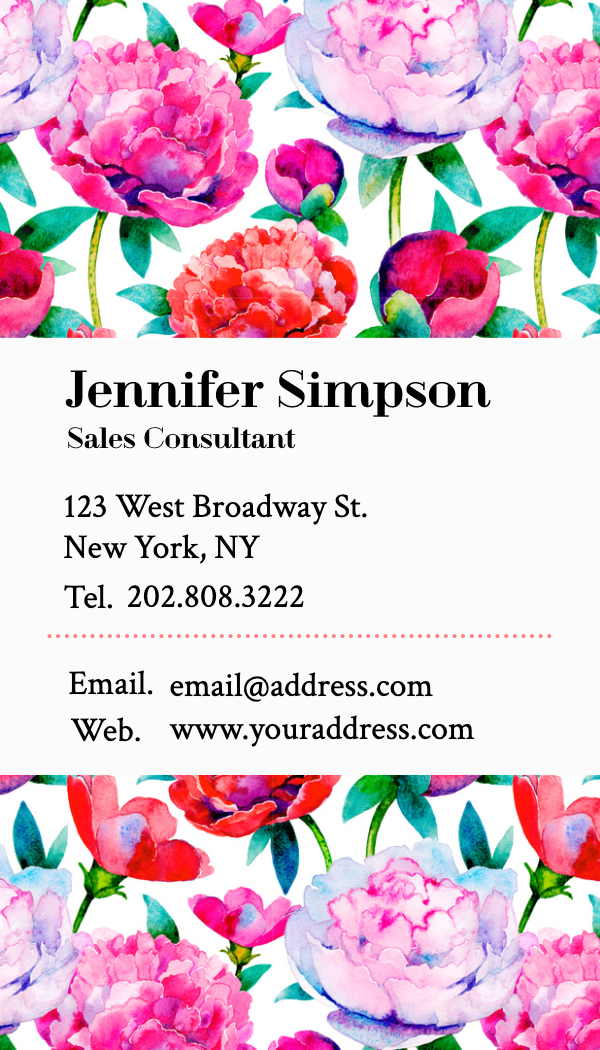 Pink Watercolor Peony Business Card business card template
