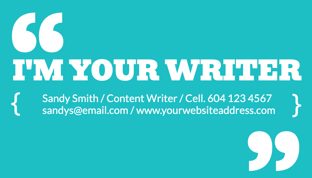 Teal Quotation Mark Writer Business Card business card template
