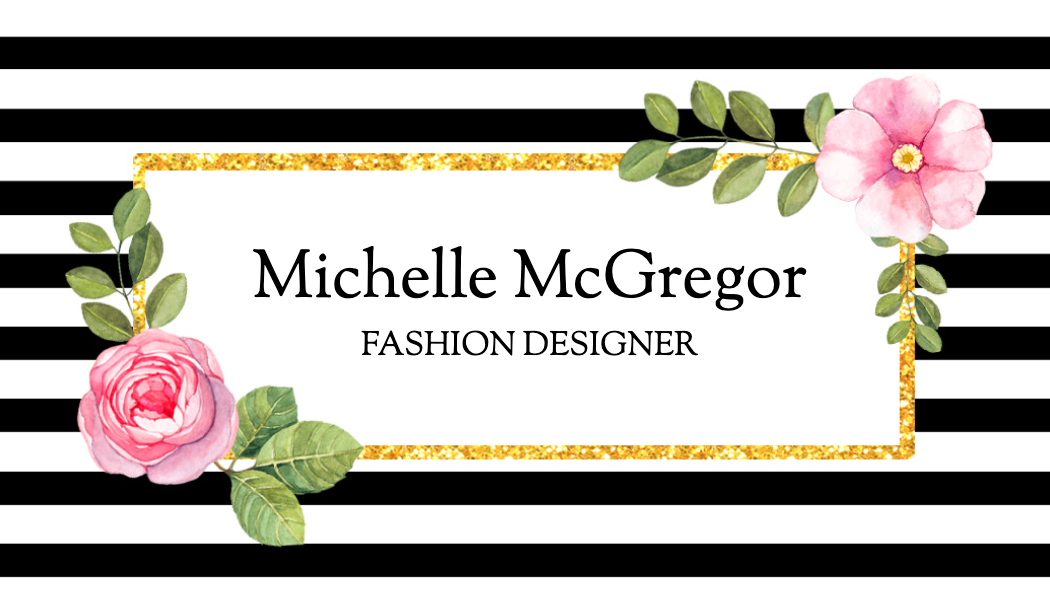 Black and White Stripe Rose Business Card business card template