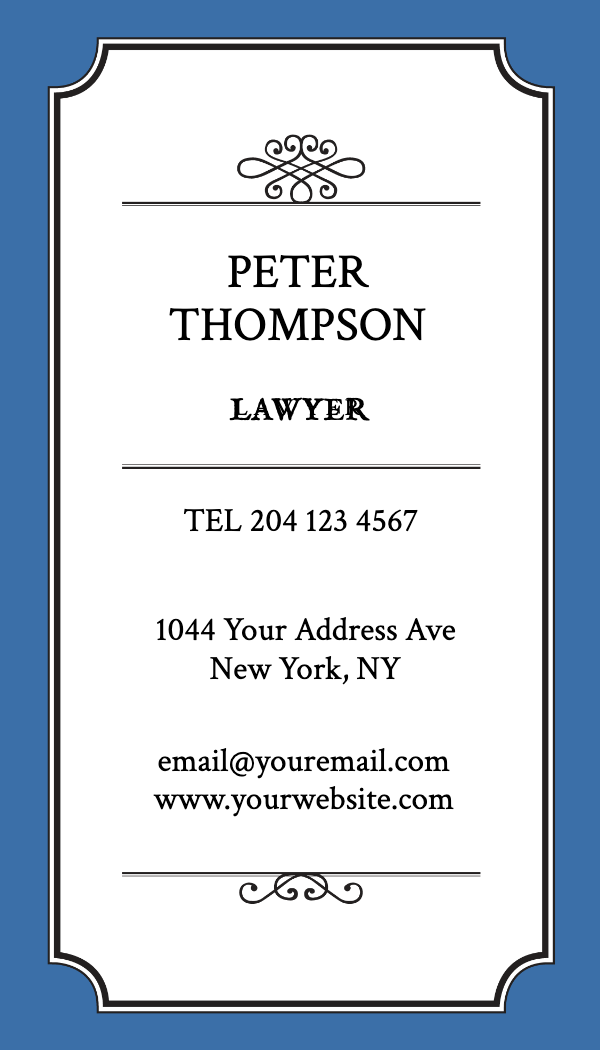 Ornate Blue Frame Lawyer Business Card business card template