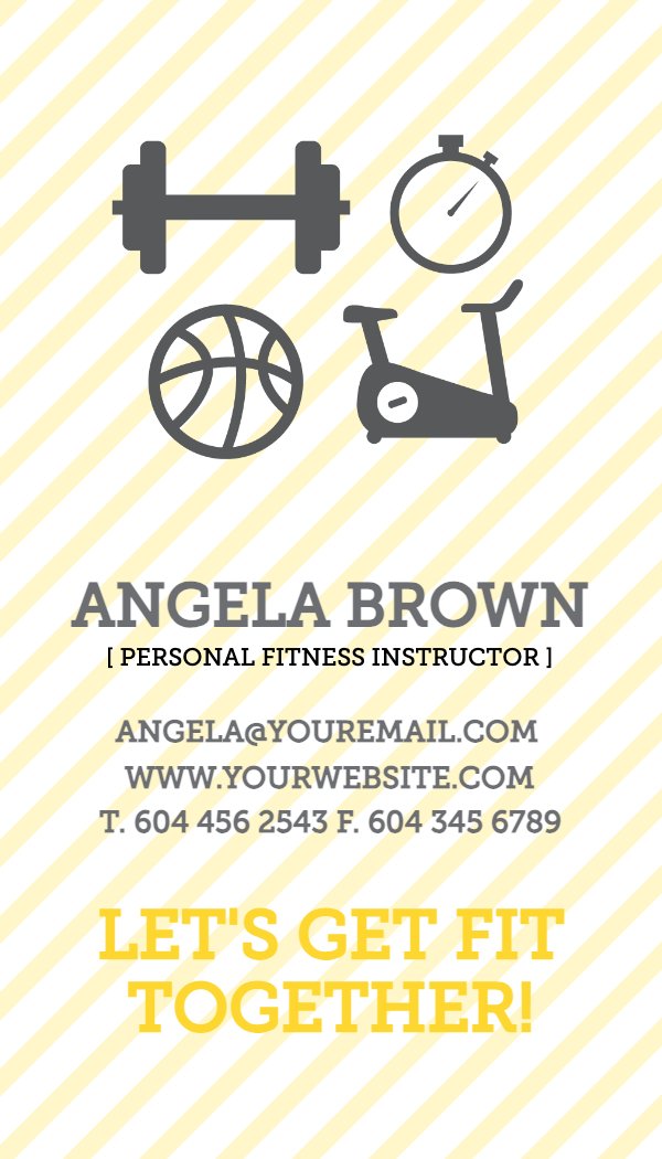Yellow Stripe Fitness Instructor Business Card business card template