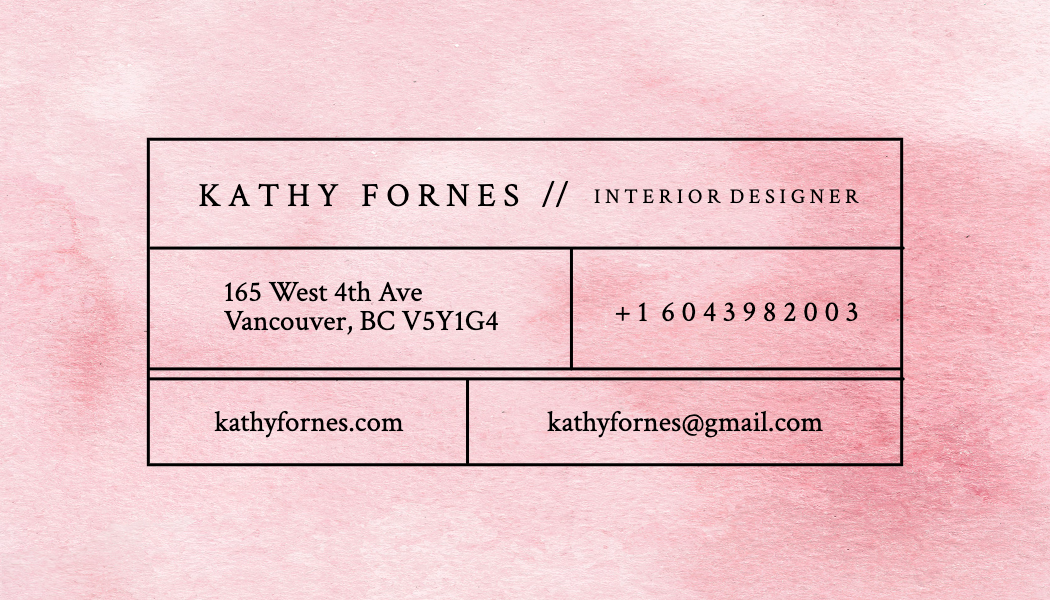 Pink Watercolor Interior Designer Business Card business card template