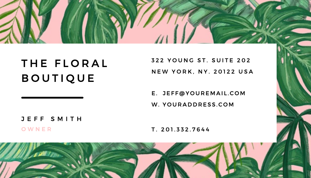Pink Tropical Leaf Florist Business Card business card template