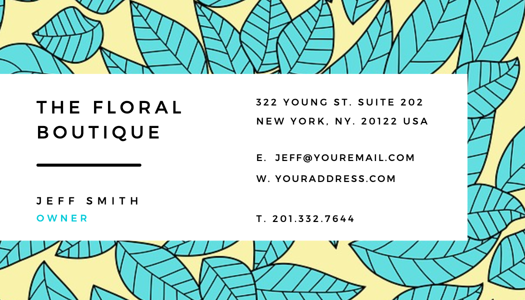 Aqua Leaf Pattern Florist Business Card business card template