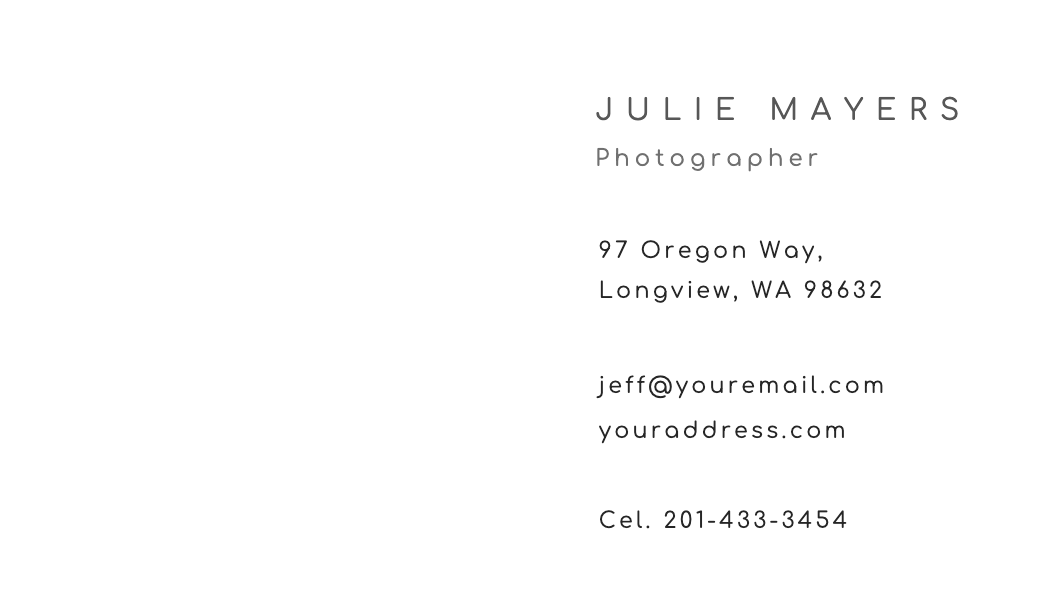 Minimal White Photographer Business Card business card template