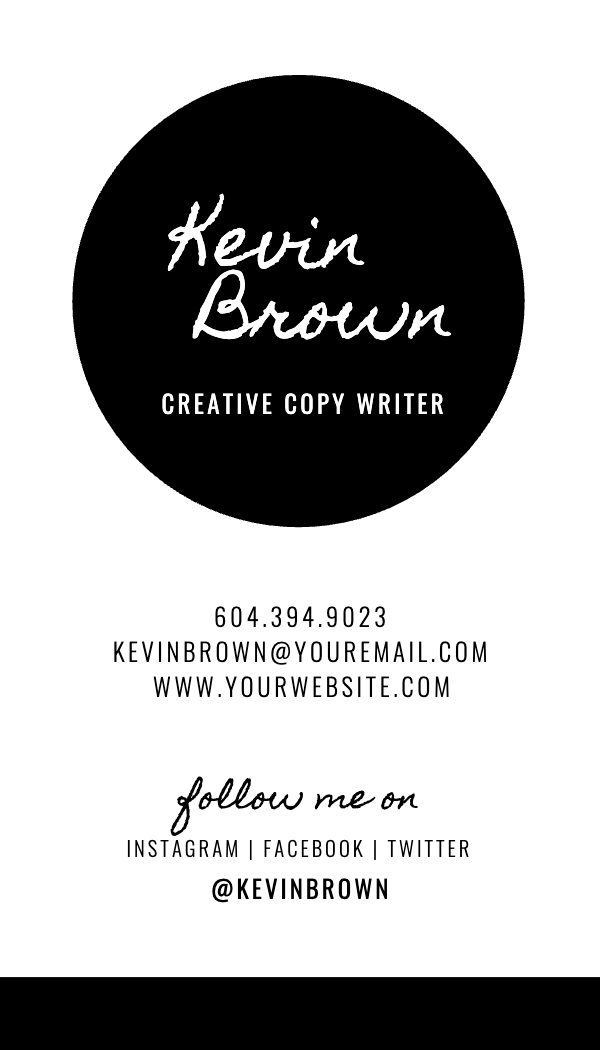 Black Circle Copywriter Business Card business card template