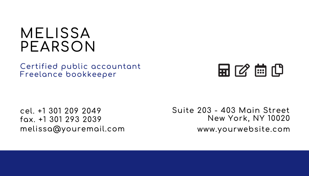 Navy Icon Row Accountant Business Card business card template