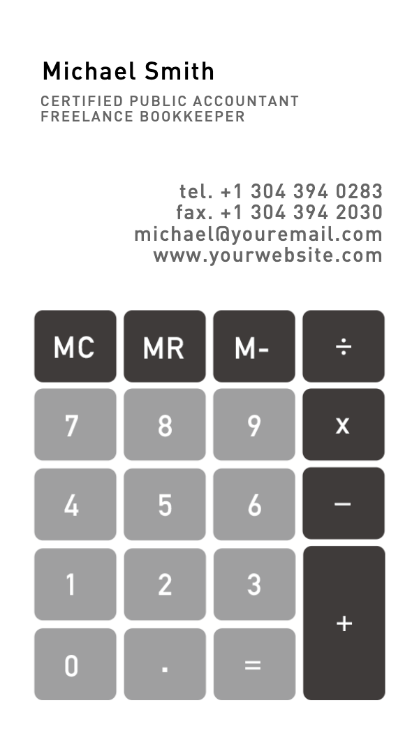 Calculator Keypad Accountant Business Card business card template