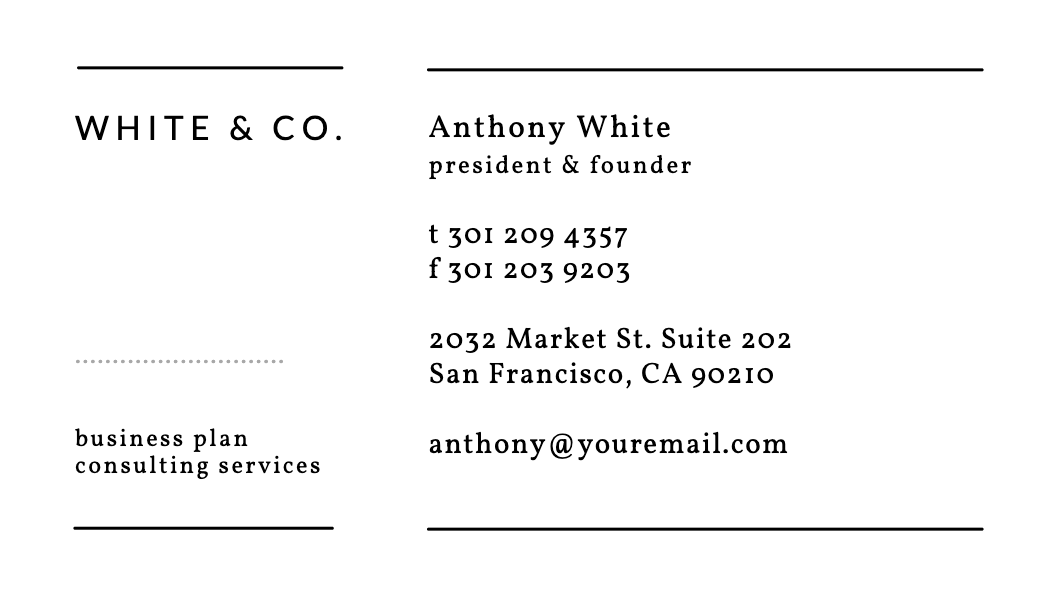 Serif Two Column Consulting Business Card business card template
