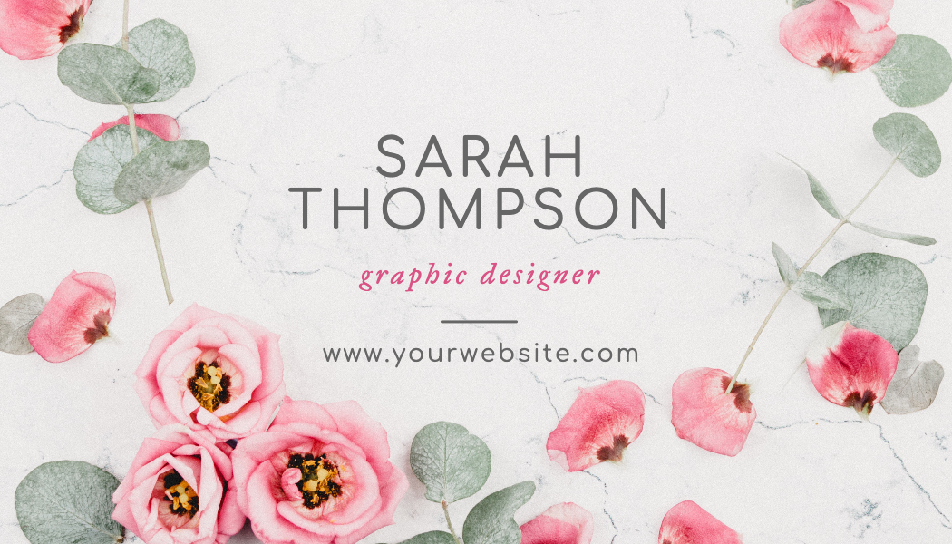 Pink Rose and Eucalyptus Flat Lay Business Card business card template