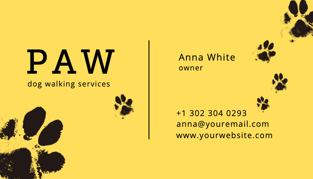 Yellow Paw Print Dog Walking Business Card business card template