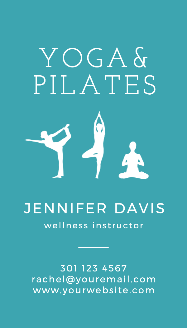 Teal Yoga and Pilates Silhouettes Business Card business card template
