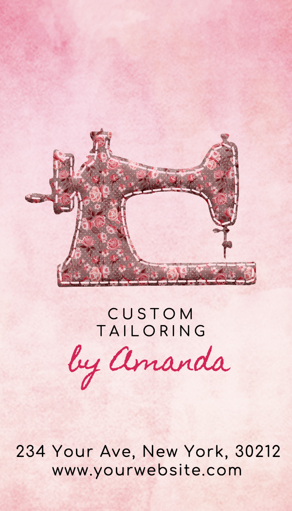 Pink Watercolor Sewing Machine Business Card business card template