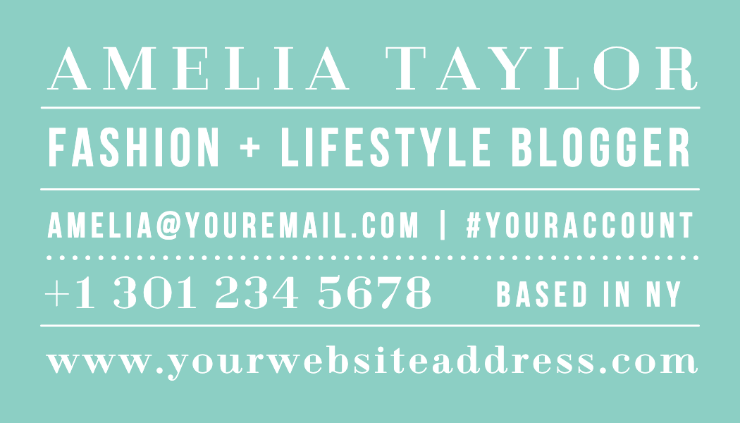 Seafoam Type Stack Blogger Business Card business card template