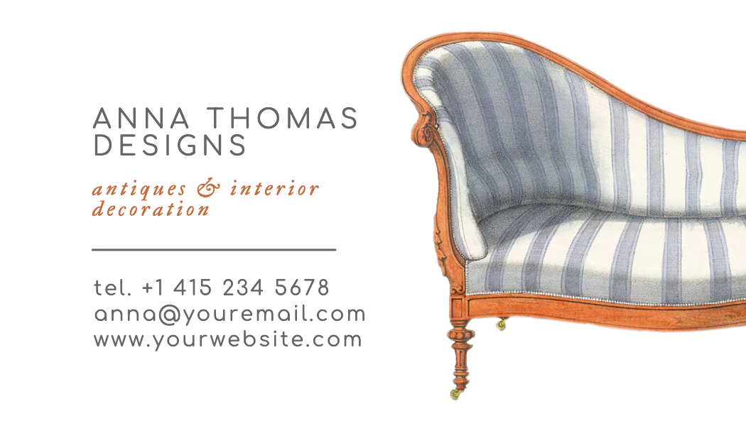 Antique Chaise Interior Decorator Business Card business card template