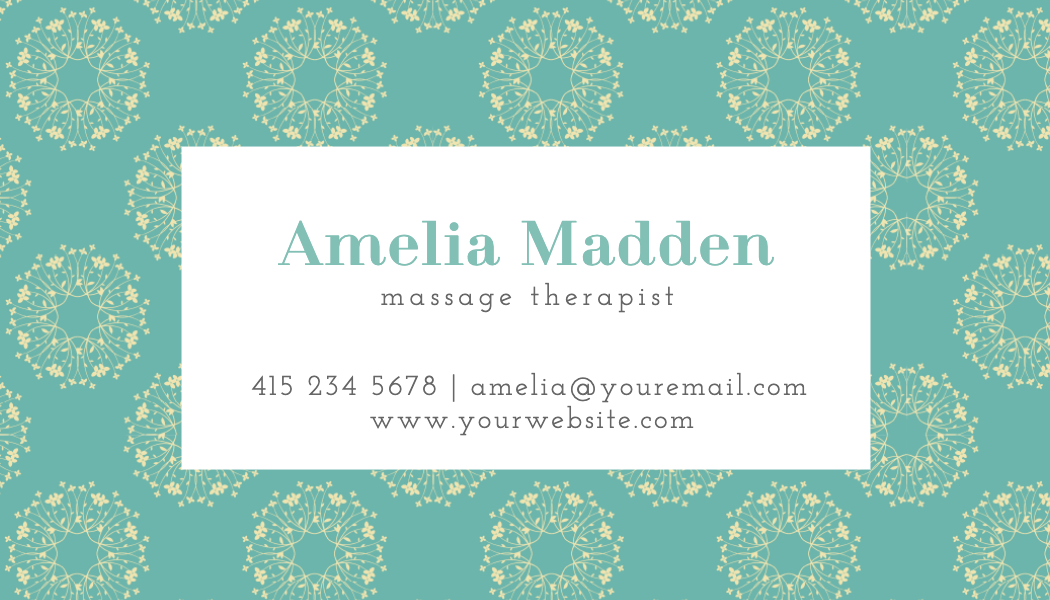 Teal Mandala Massage Therapist Business Card business card template