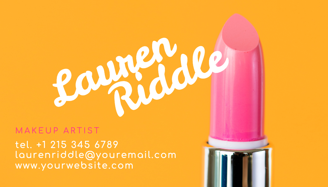 Orange and Pink Lipstick Makeup Business Card business card template