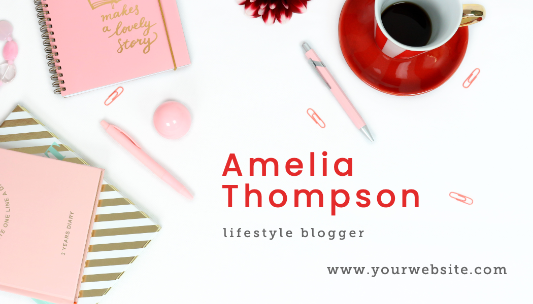 Blush Desk Lifestyle Blogger Business Card business card template