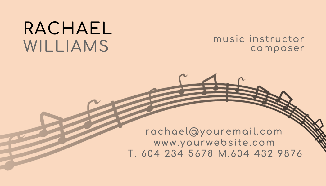 Peach Curved Music Staff Business Card business card template