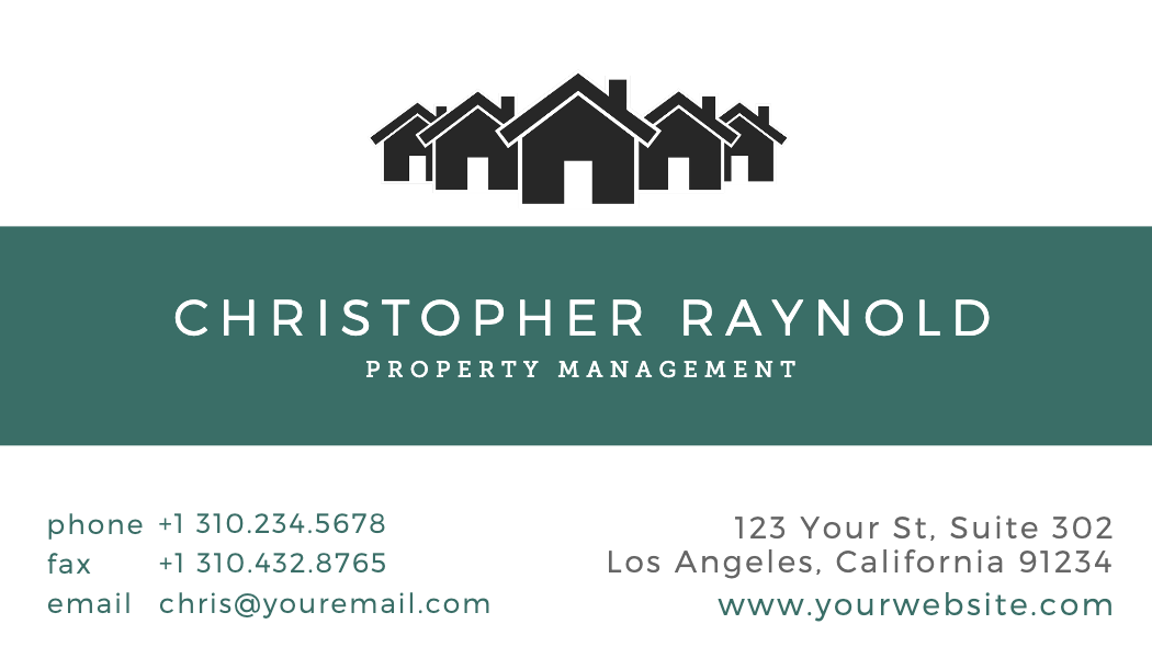 Teal House Silhouette Property Manager Business Card business card template