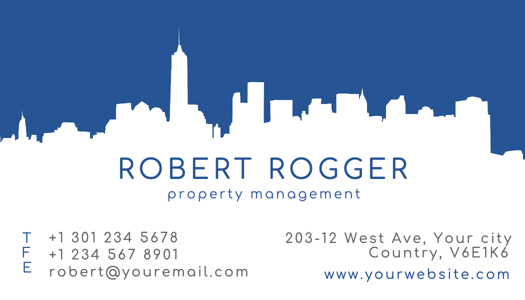 Blue City Skyline Property Management Business Card business card template