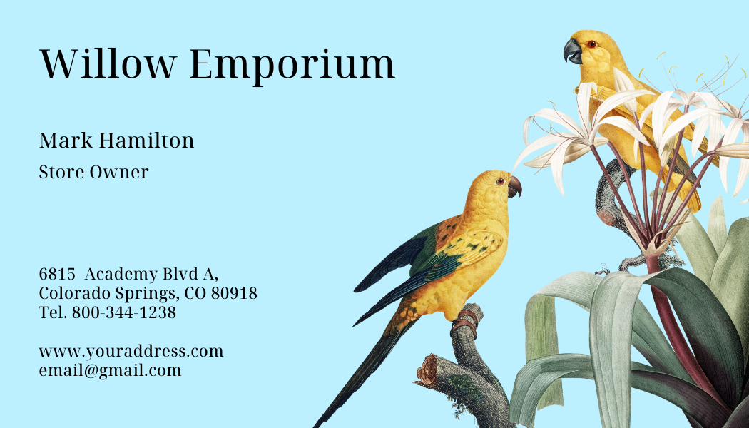 Golden Parrot Shop Business Card business card template