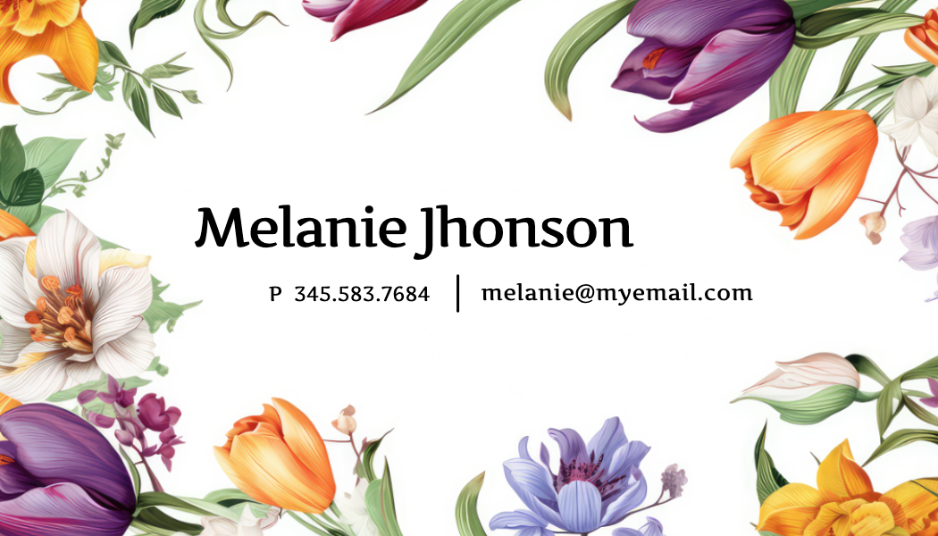 Watercolor Tulip Border Business Card business card template
