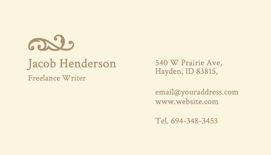 Cream and Tan Writer Business Card business card template