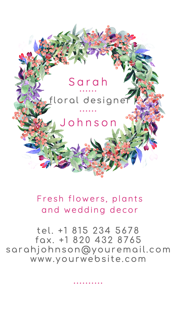 Watercolor Flower Wreath Business Card business card template