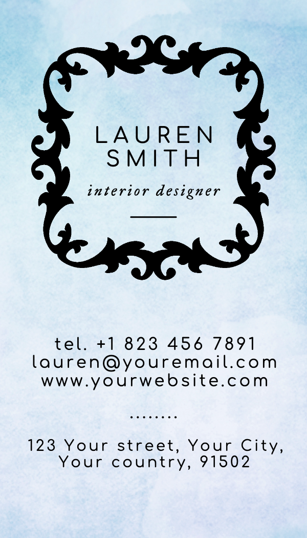 Black Scroll Frame Interior Designer Business Card business card template