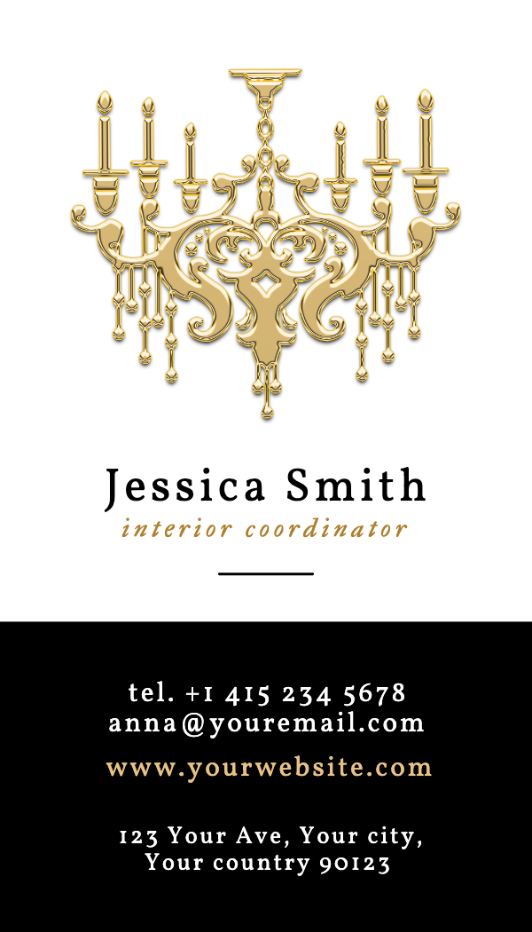 Gold Chandelier Interior Coordinator Business Card business card template