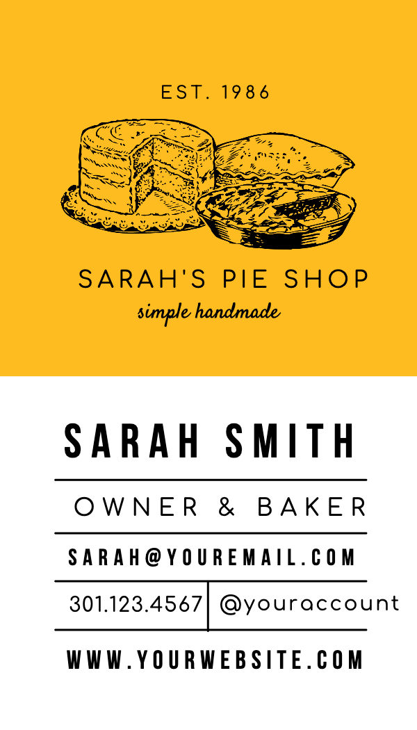 Amber Pie Shop Business Card business card template