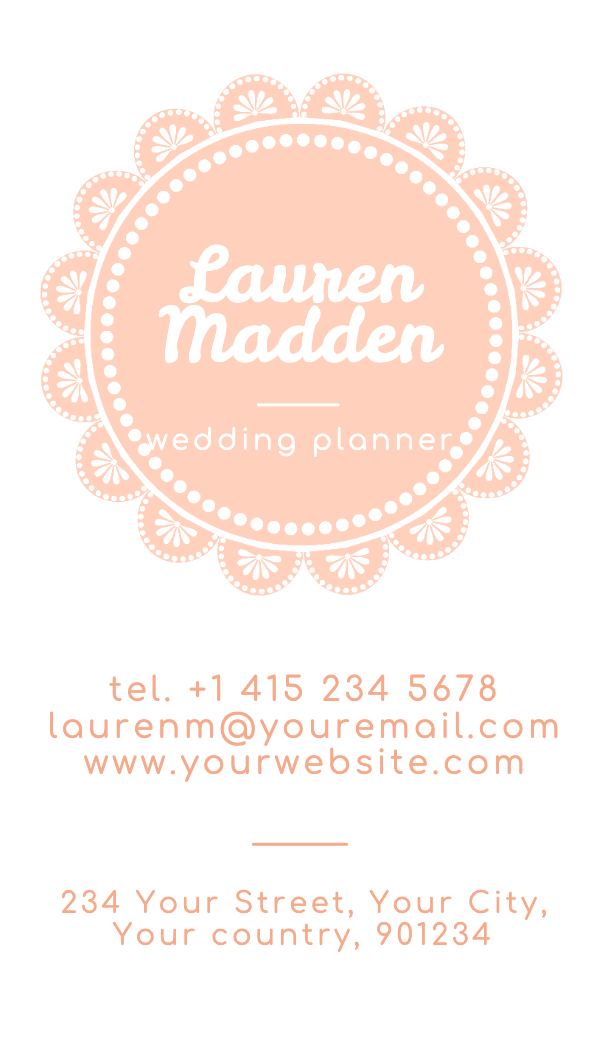 Peach Doily Wedding Planner Business Card business card template