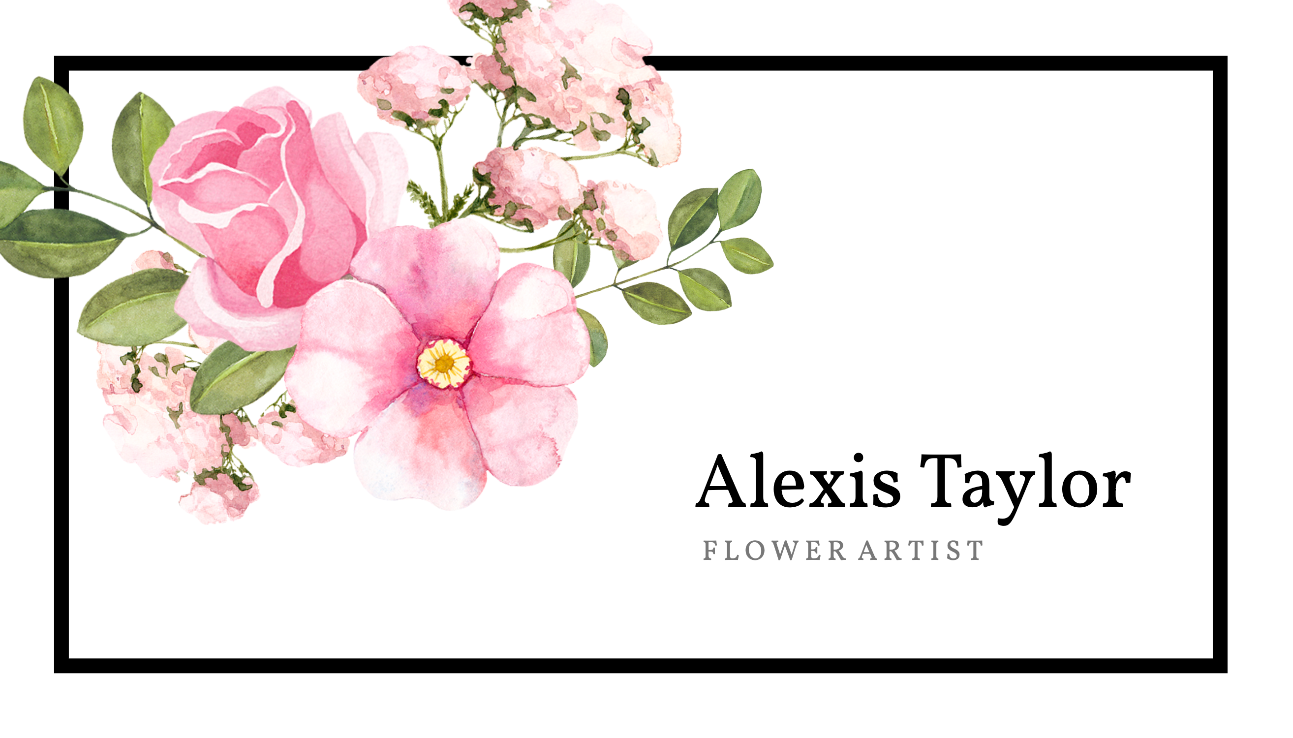 Black Frame Watercolor Rose Business Card business card template