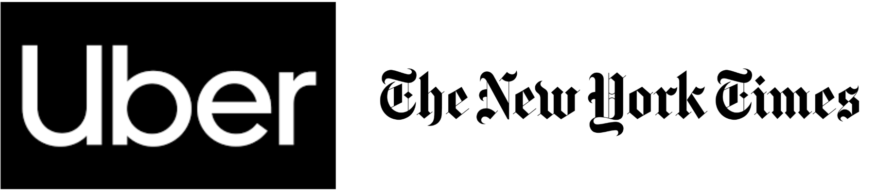 Uber and The New York Times logos shown side by side, contrasting sans-serif and blackletter typography