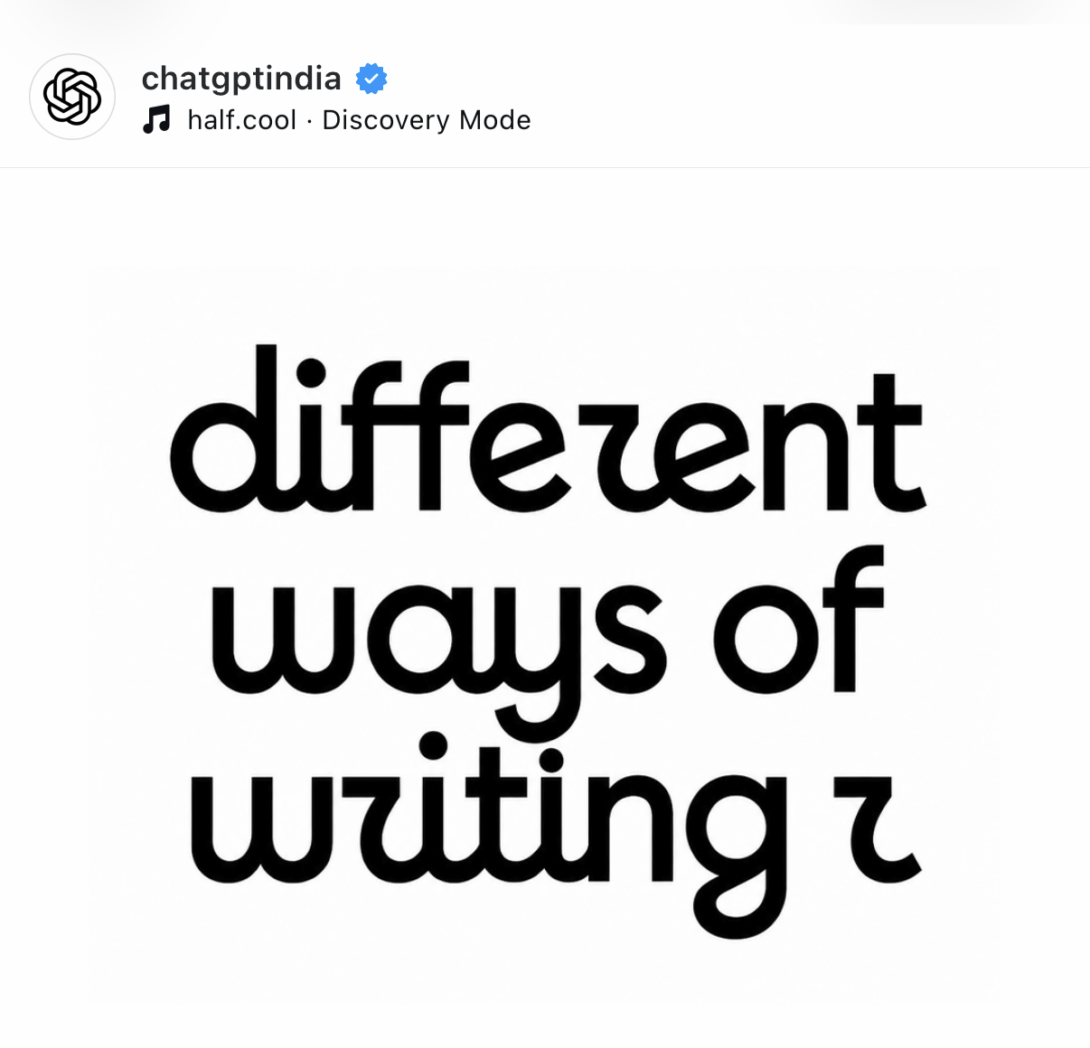 ChatGPT India Instagram post reading different ways of writing r, with the letter drawn several wrong ways