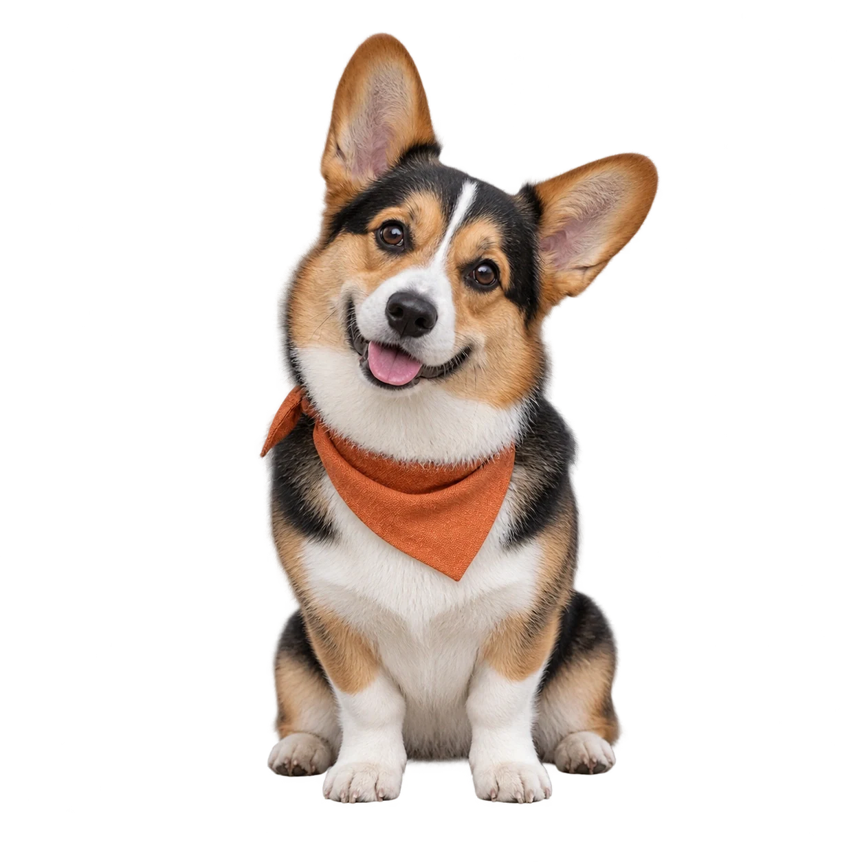 Corgi wearing an orange bandana, prepared as a sticker cutout