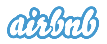 The original Airbnb logo, a blue handwritten-style wordmark