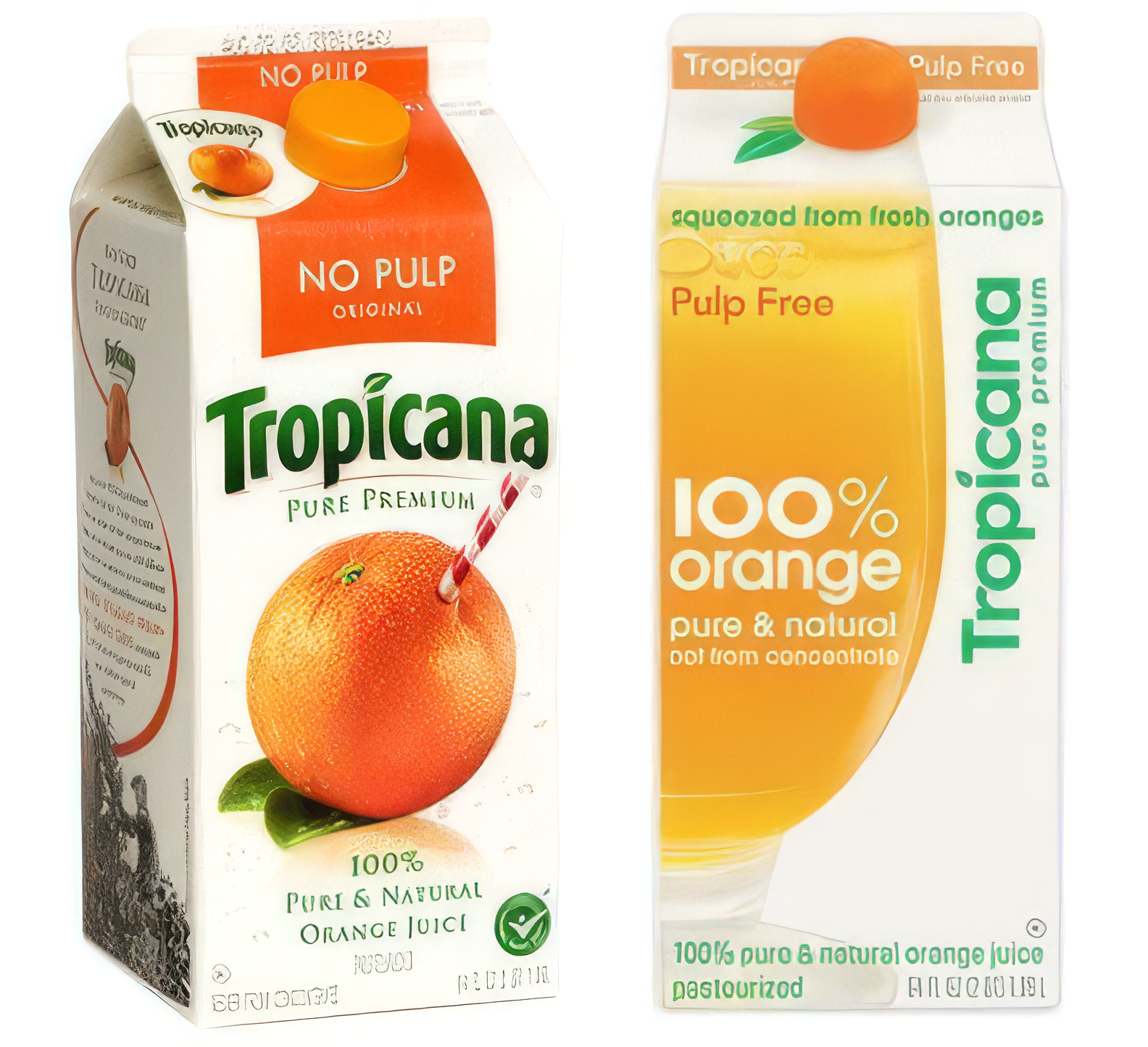 The old Tropicana packaging next to the new one that was scrapped