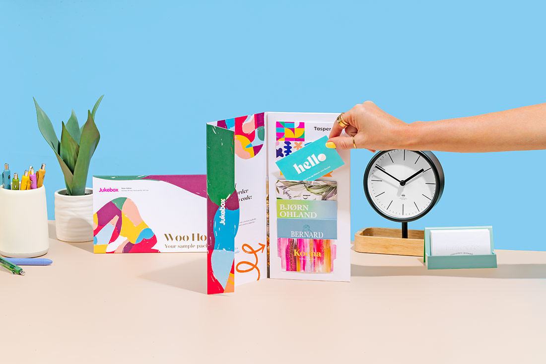 A collection of business card paper samples.