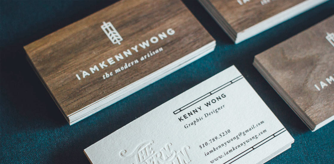 Duplex business cards with wood and white backing