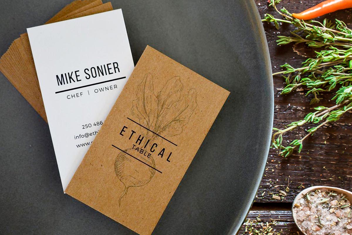 Duplex business cards with Mohawk superfine ultrawhite and brown kraft