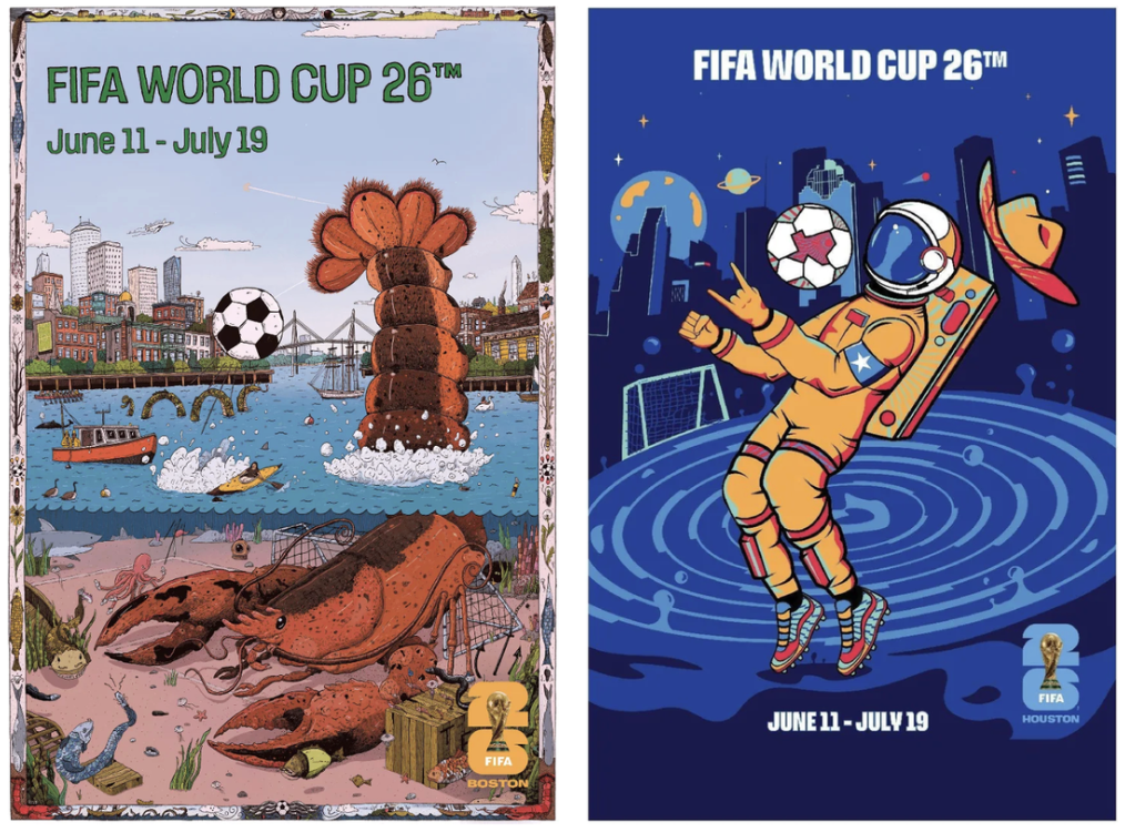 Vancouver and Houston official FIFA World Cup 2026 host city posters shown side by side
