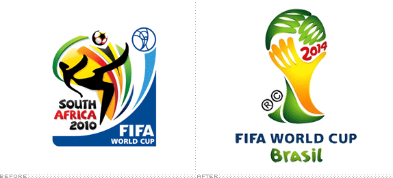 The South Africa 2010 and Brazil 2014 FIFA World Cup emblems shown side by side
