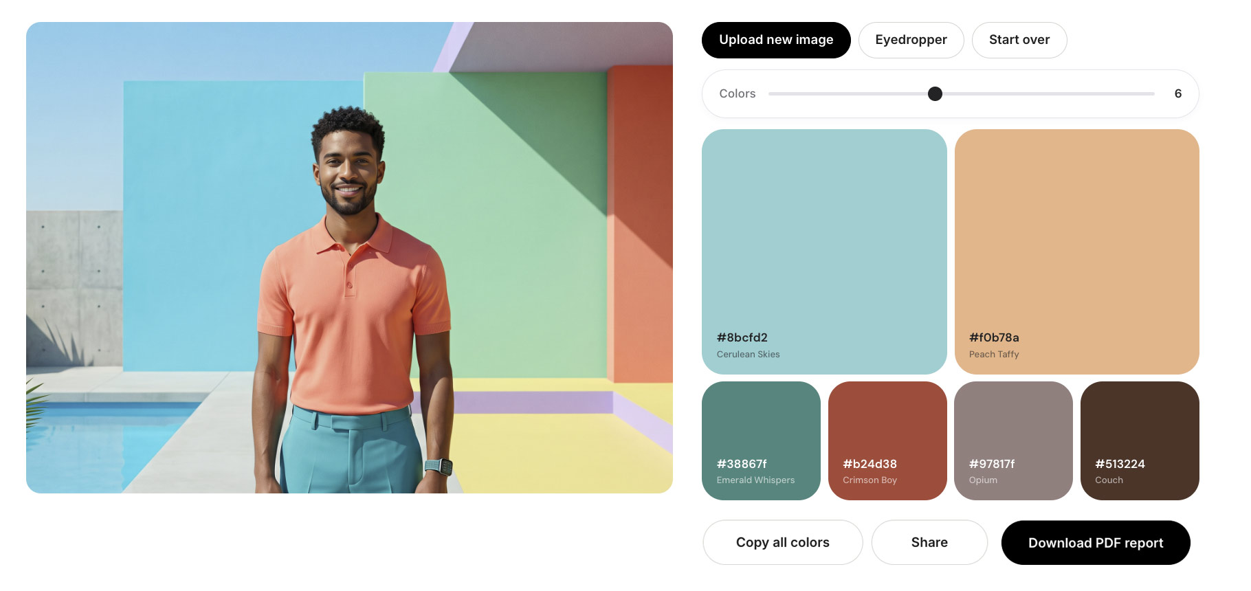 Preview of the Jukebox color palette generator extracting colors from an uploaded image