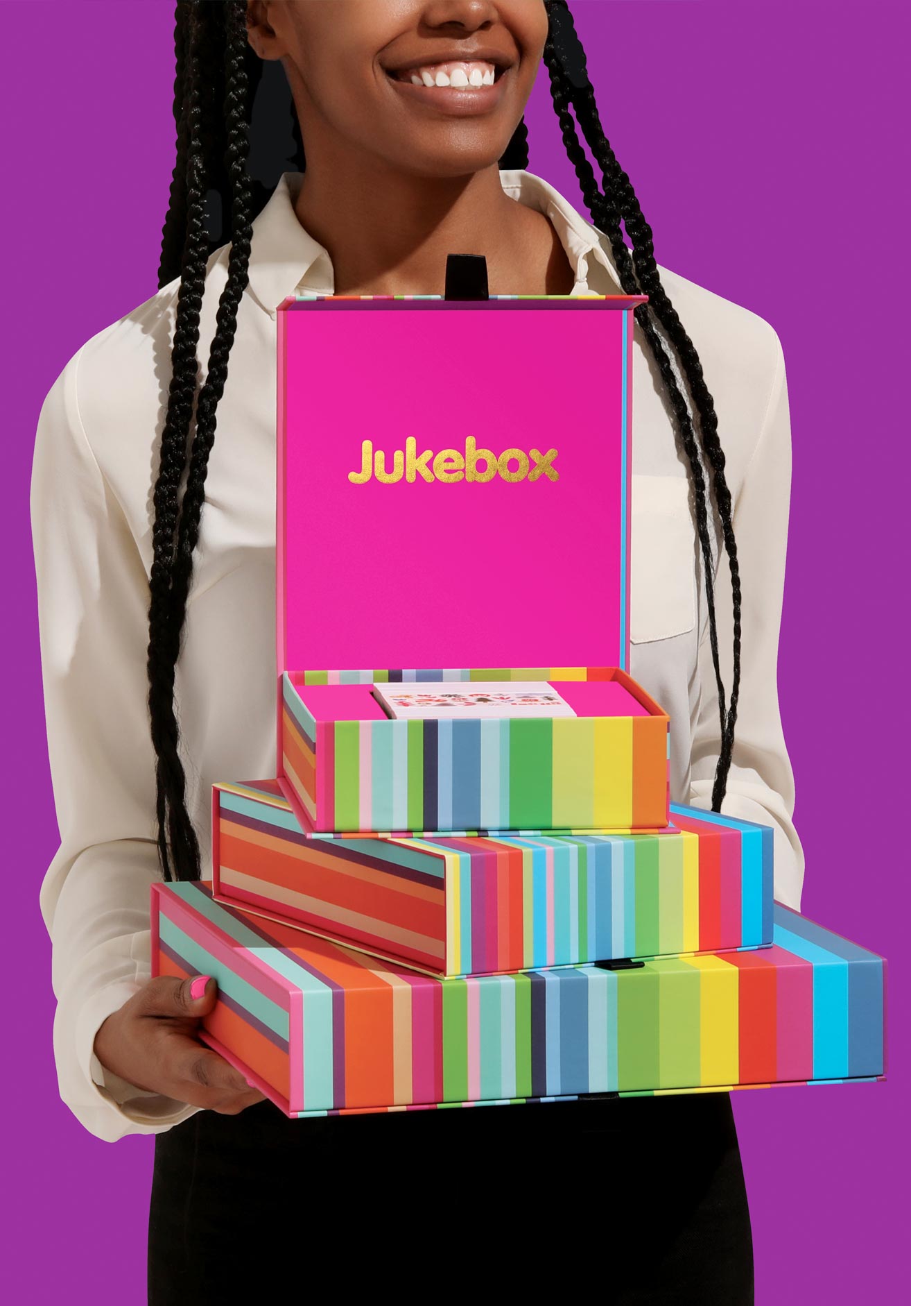 Jukebox premium custom printed products revealed in a vibrant, high-quality unboxing experience.