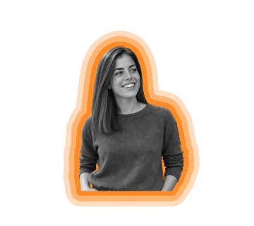 Greyscale portrait cutout with three layered orange outlines