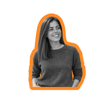 Greyscale portrait cutout with an orange outline